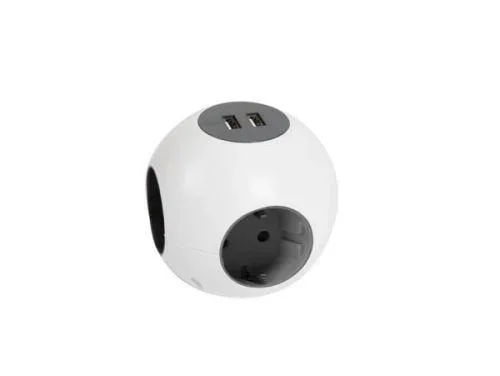 "Wall socket with 2 USB ports - light bulb - grounding image"