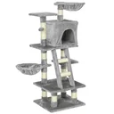 Scratching post with cat cave hammock multi-level cat tree climbing tree for cats E1 chipboard sisal grey 80 x 55 x 1