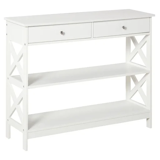 "Console table side table with drawer and 2-tier storage compartments white 100 x 30.5 x 80 cm image"