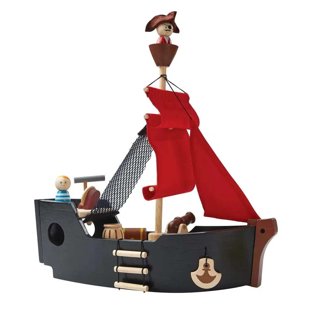 "Plan Toys zabawka statek piracki drewno czarny image"