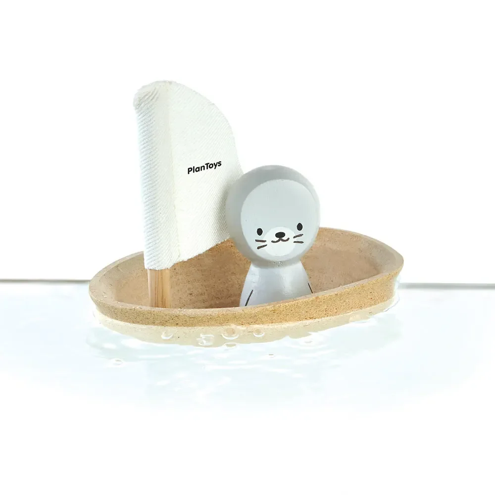 "Plan Toys Bathtub boat natural seal image"