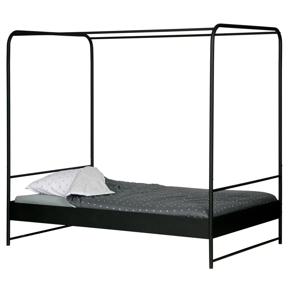 "WOOOD Metalowe łóżko z baldachimem czarne 120 x200 image"
