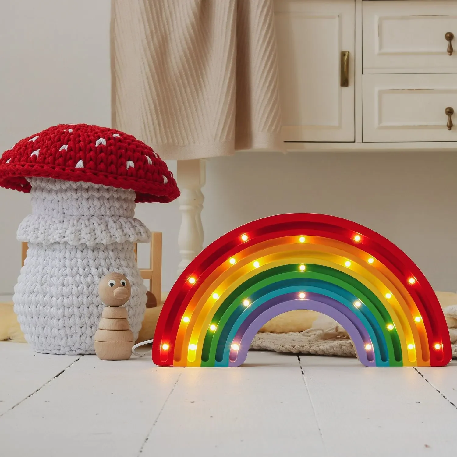 "Little Lights Nocna lampka dla dzieci z tęczą - 100% naturalna sosna, klasyczny kolor image"