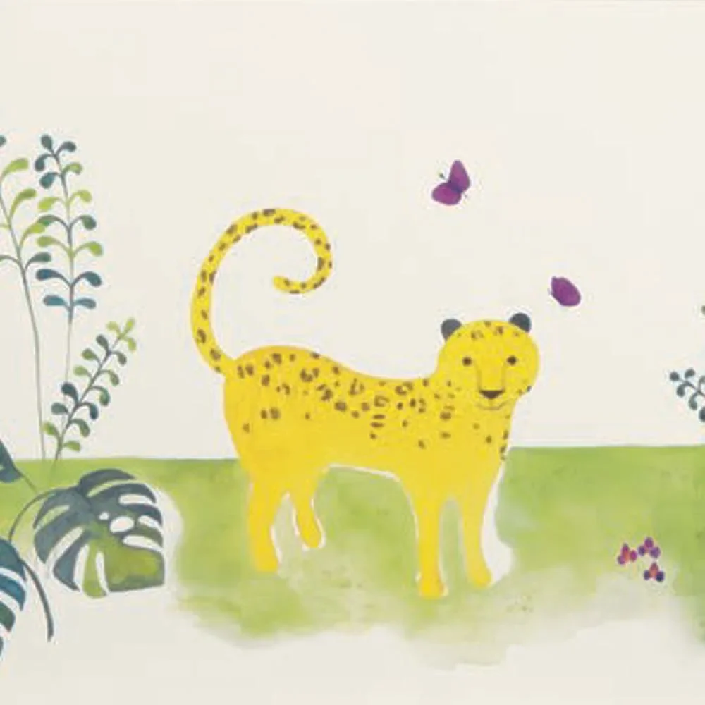 "Casadeco Alice & Paul border jungle animals zielony pomarańczowy żółty image"