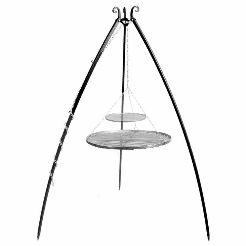 "Grill na Trójnogu ze Stali Nierdzewnej, Podwójny Ruszt 70+40cm, Wysokość 200cm image"