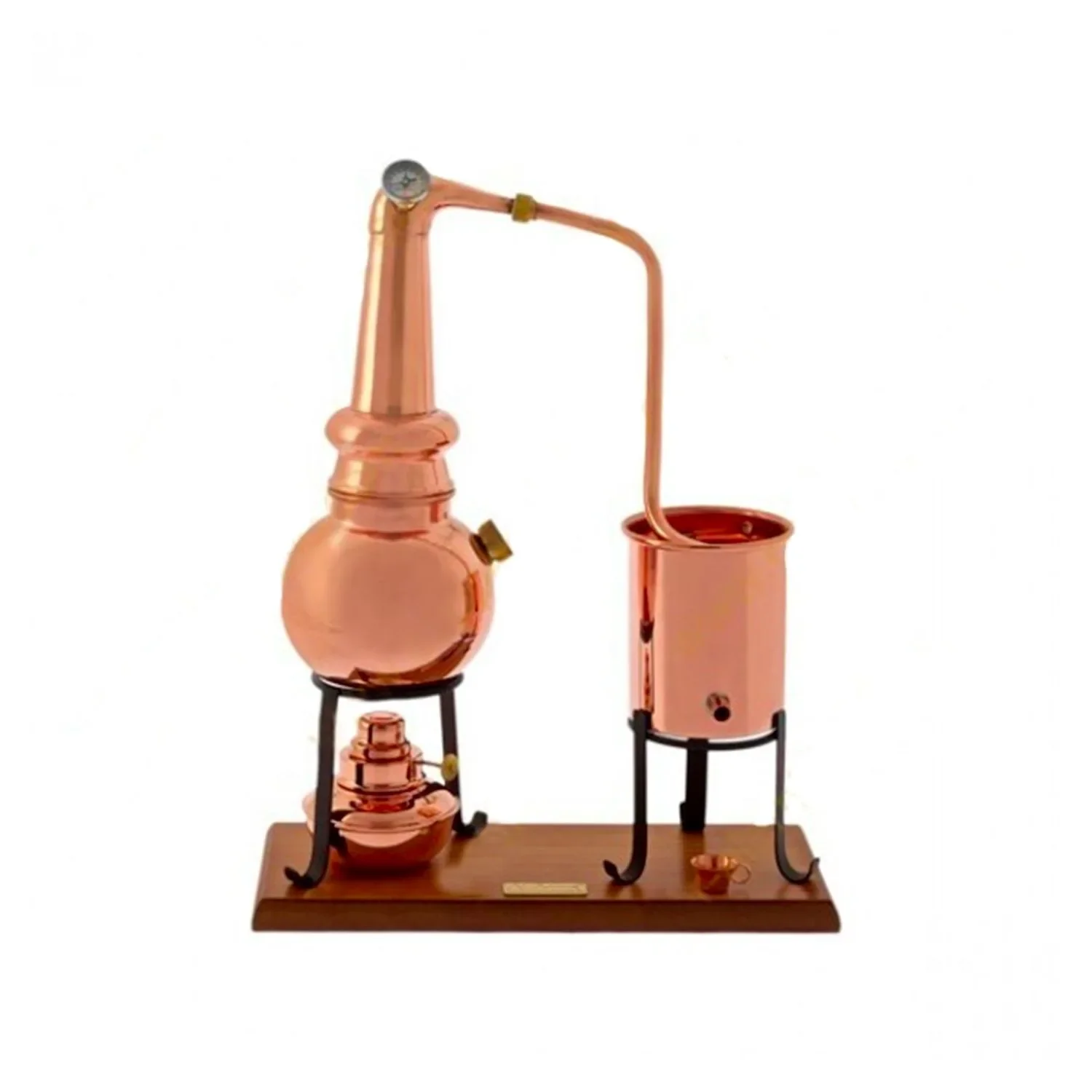 "Destylator, Alembik, Aparat do destylacji - Whisky premium, miedziana, z palnikiem spirytusowym i termometrem, 0,7 litra image"