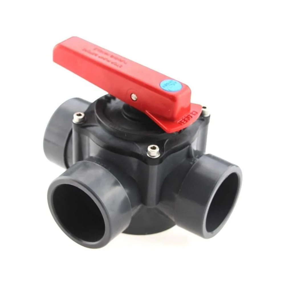 Zawór Trójdrożny PVC-U 50/63mm, Zawór Cylindryczny Klejony, Szary, 6 bar