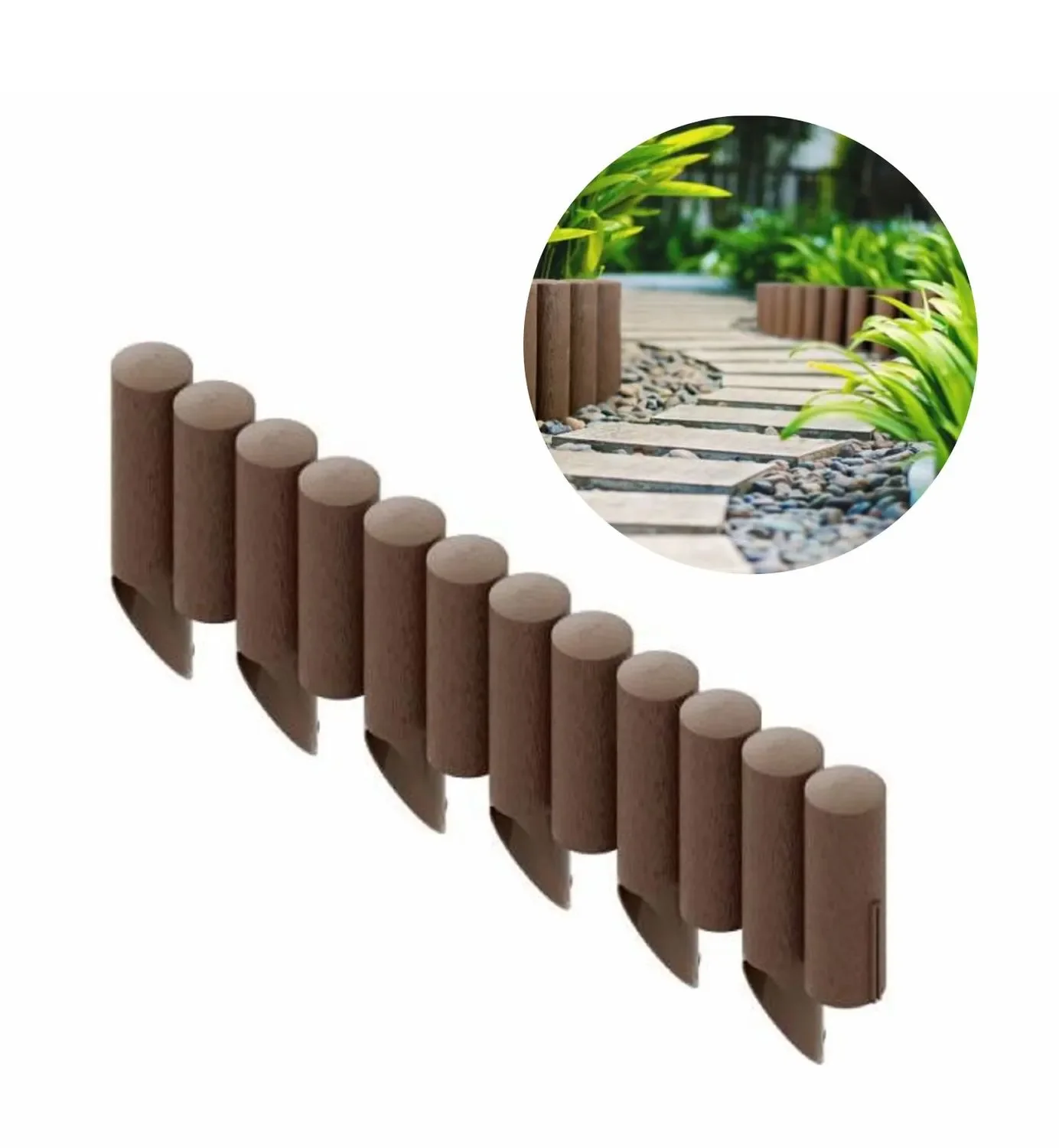 "Palisada ogrodowa 2,3m x 25,5cm brązowy | Palisada plastikowa | Obrzeża ogrodowe image"
