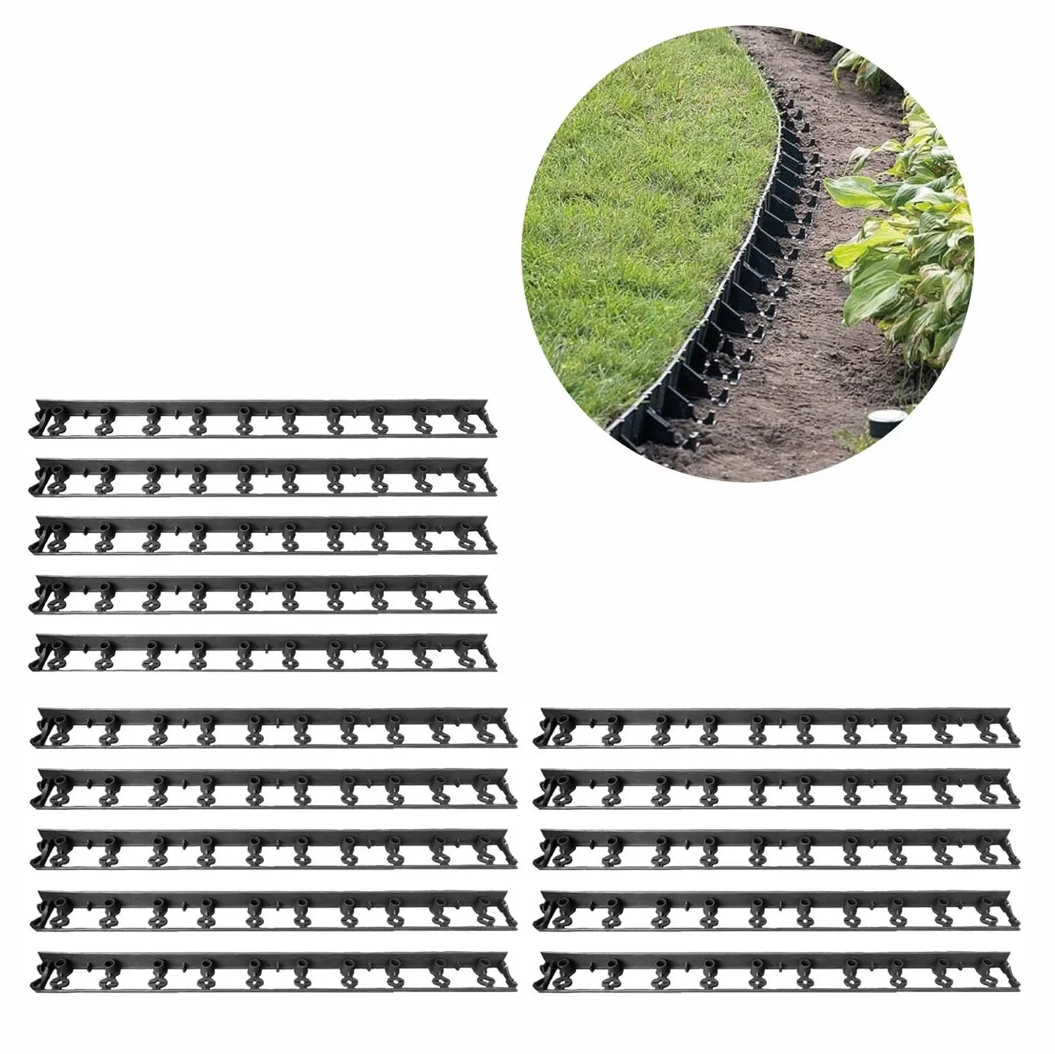 "Zestaw 20 sztuk plastikowych obrzeży trawnikowych 20m | Obrzeże trawnikowe | Palisada ogrodowa image"