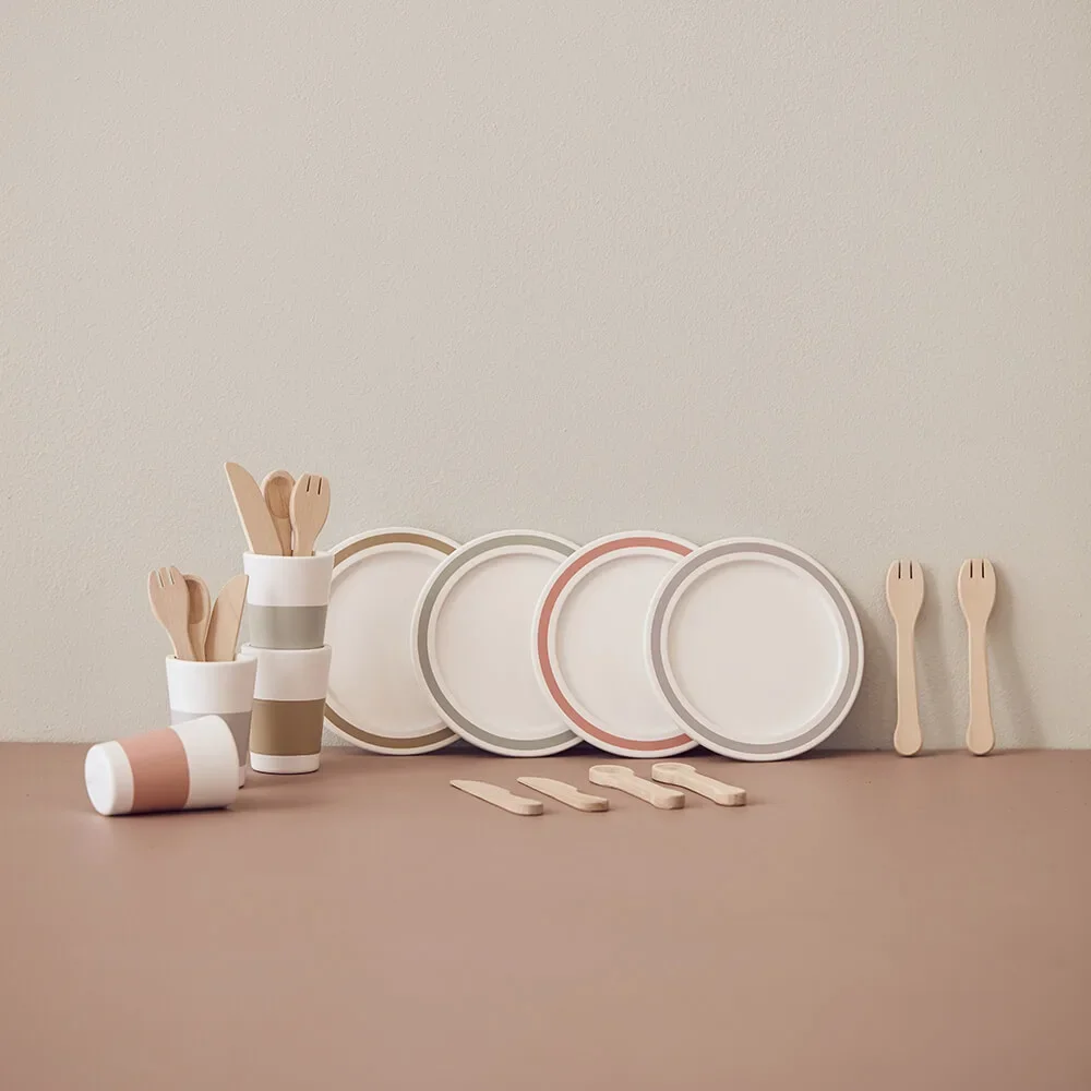 "Kids Concept zestaw naczyń stołowych Bistro drewno biały pastelowy image"