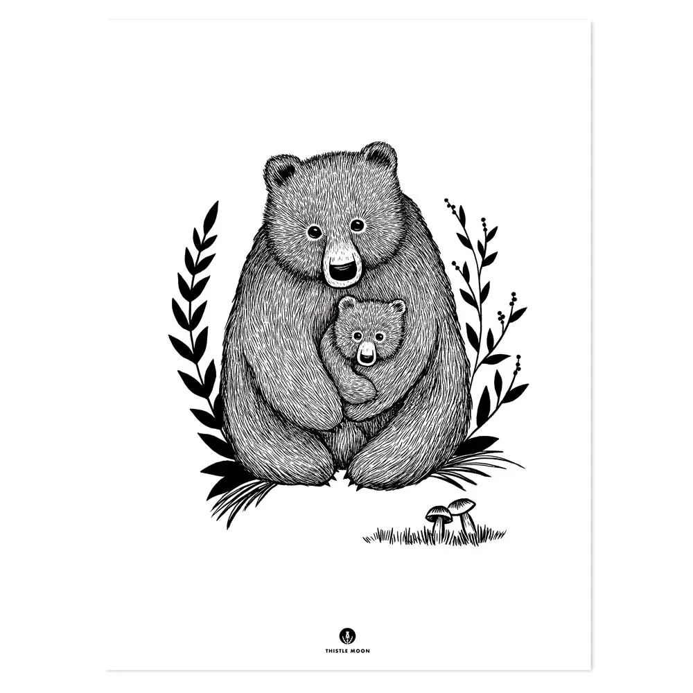"Lilipinso plakat bear love black white image"