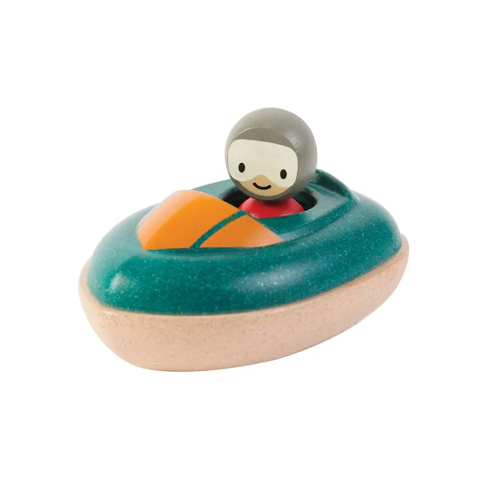 "Plan Toys wanna speed boat drewno zielony image"