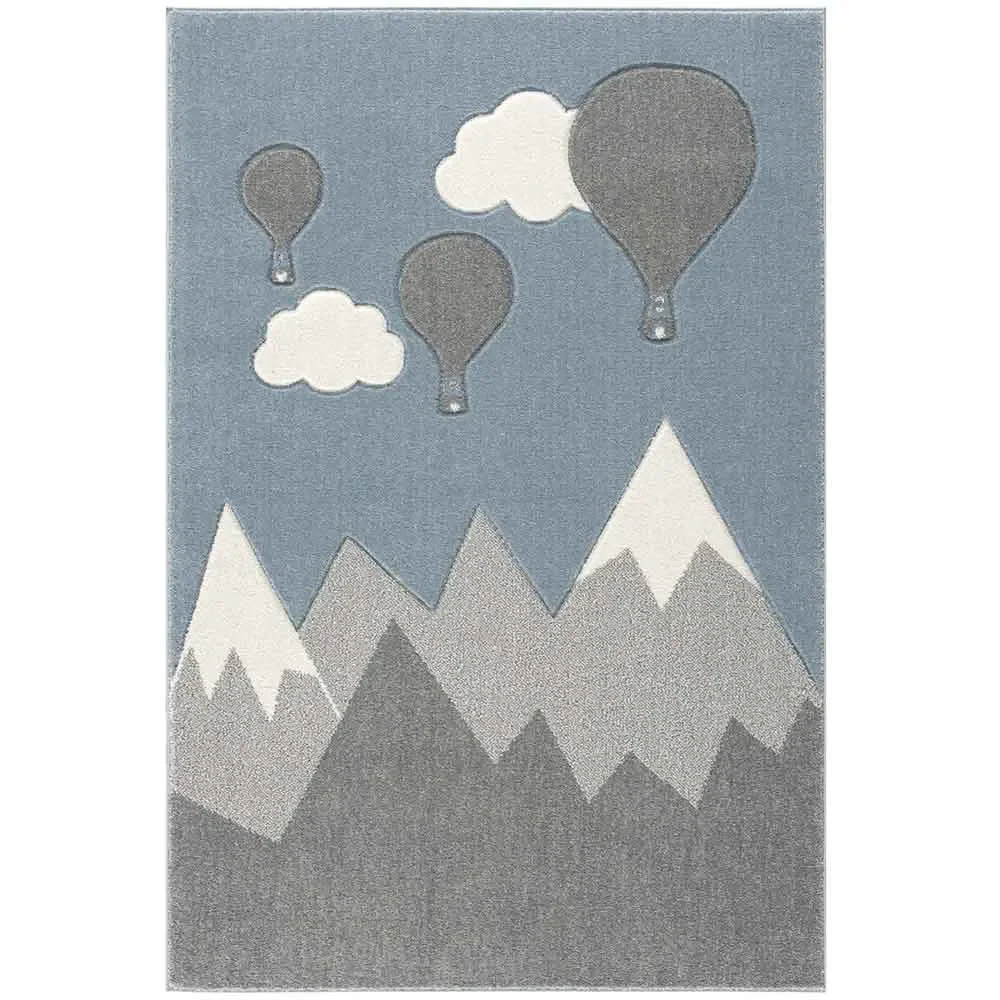 "Scandic Living Kids Rug Mountains & Balloon silver grey image"