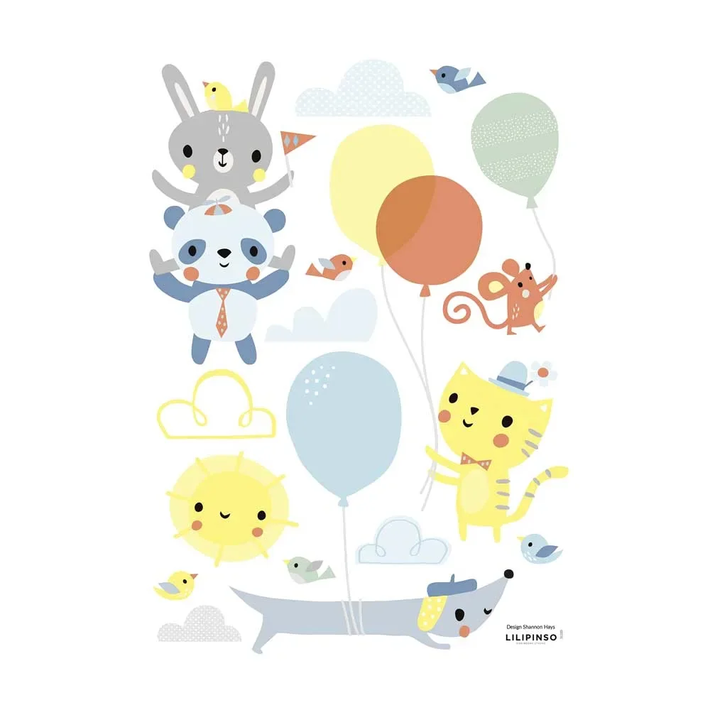 "Lilipinso naklejka ścienna A3 happy animals with baloons multicoloured image"