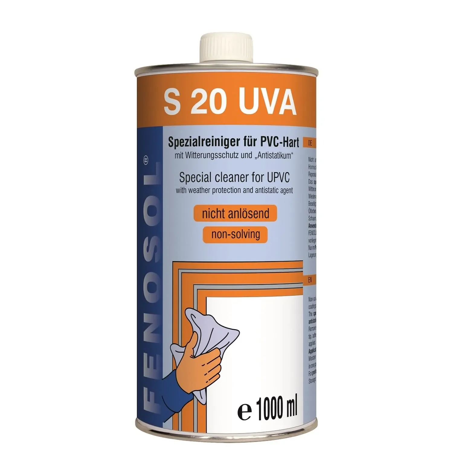 "Czyszczenie okien plastikowych, płyn do PCV, Fenosol S 20 UVA Reiniger 1 Litr, środek do czyszczenia PCV image"
