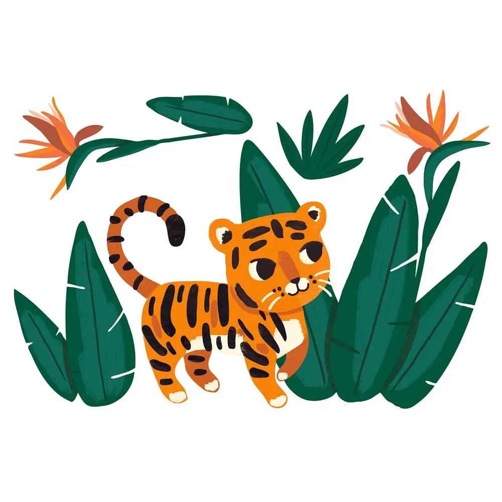 "Lilipinso naklejka ścienna A3 tiger with plants green orange image"