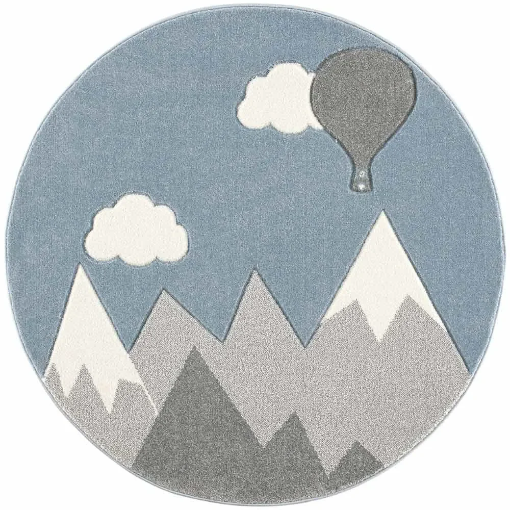 "Scandic Living Kids Rug Round Mountains & Balloon szary image"