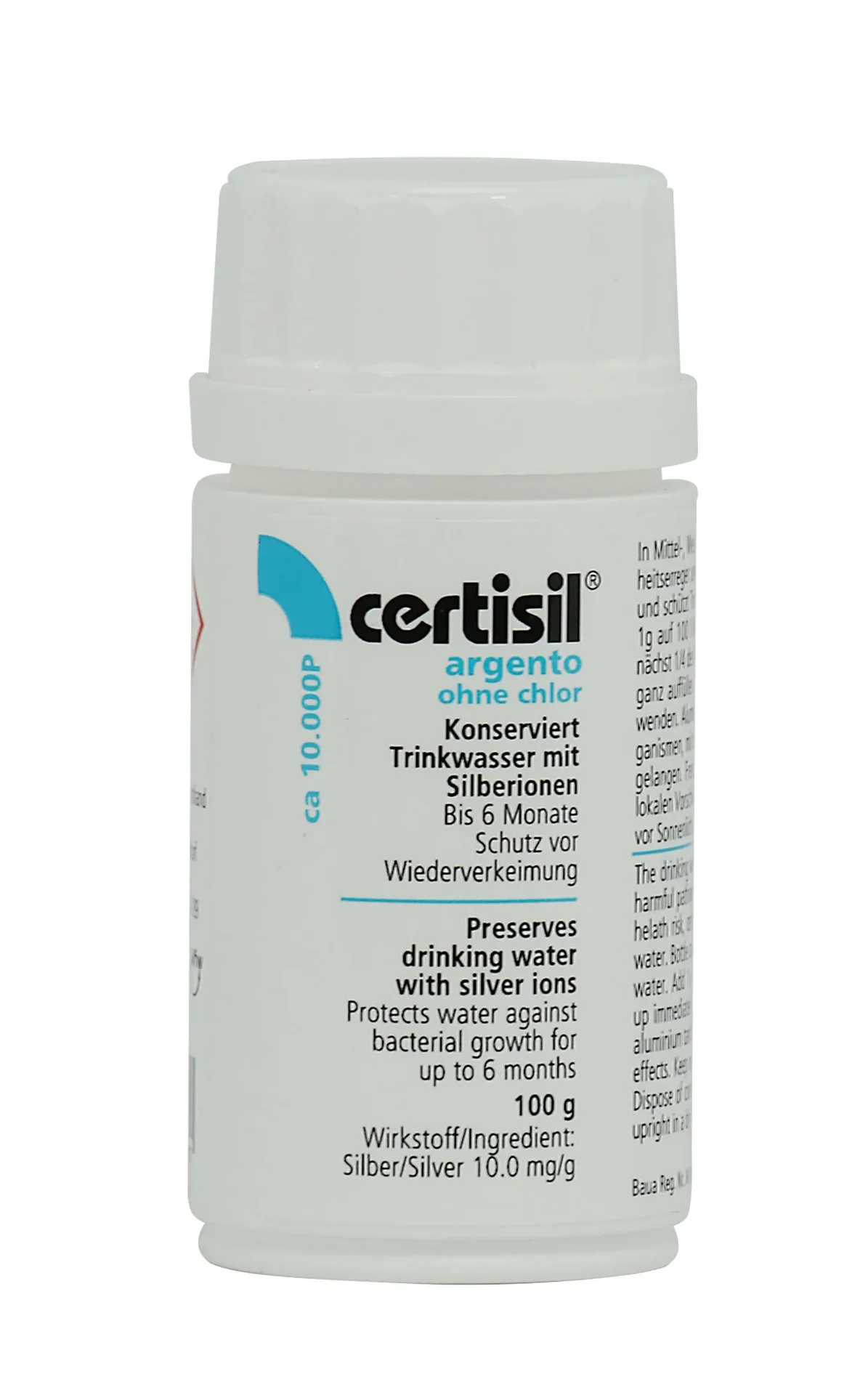 "Uzdatnianie wody pitnej, dezynfekcja wody, Certisil argento CA 10.000 P, 100g, proszek bez chloru image"