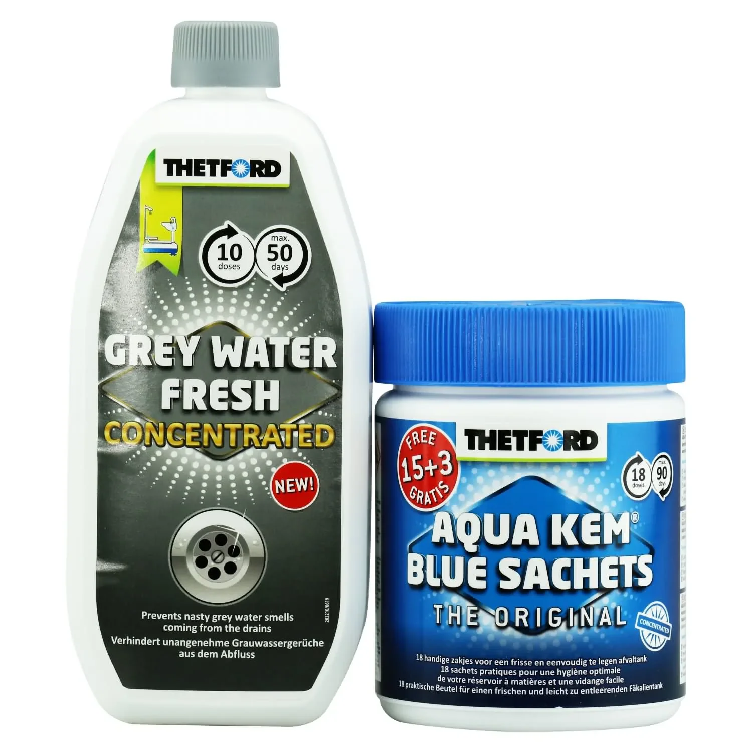 Saszetki do toalety turystycznej, chemia do toalet, Grey Water Fresh 0,78 Liter, 15+3 sztuki
