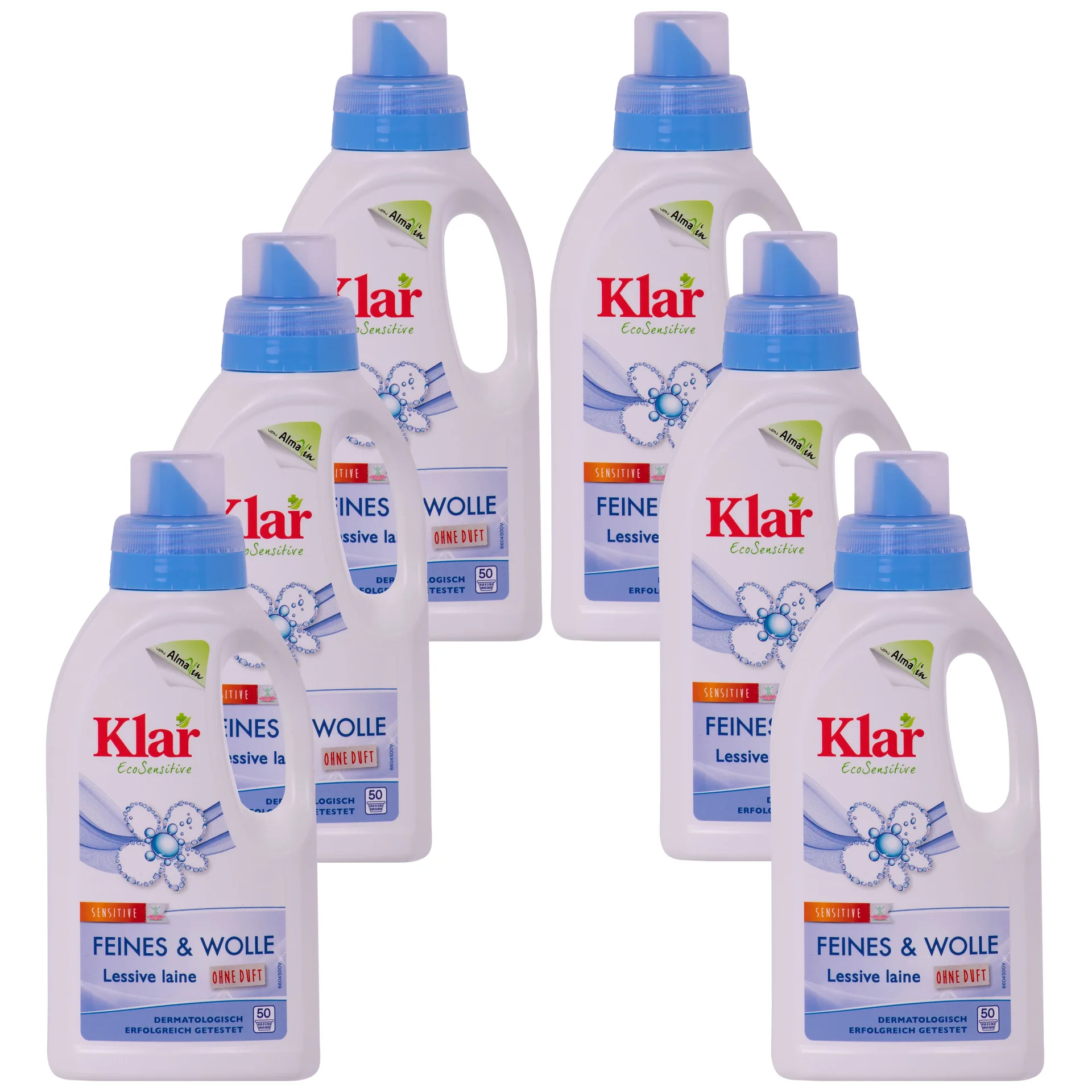 Płyn do prania wełny, delikatnych tkanin, płyn do prania bez zapachu, 6 x 500 ml
