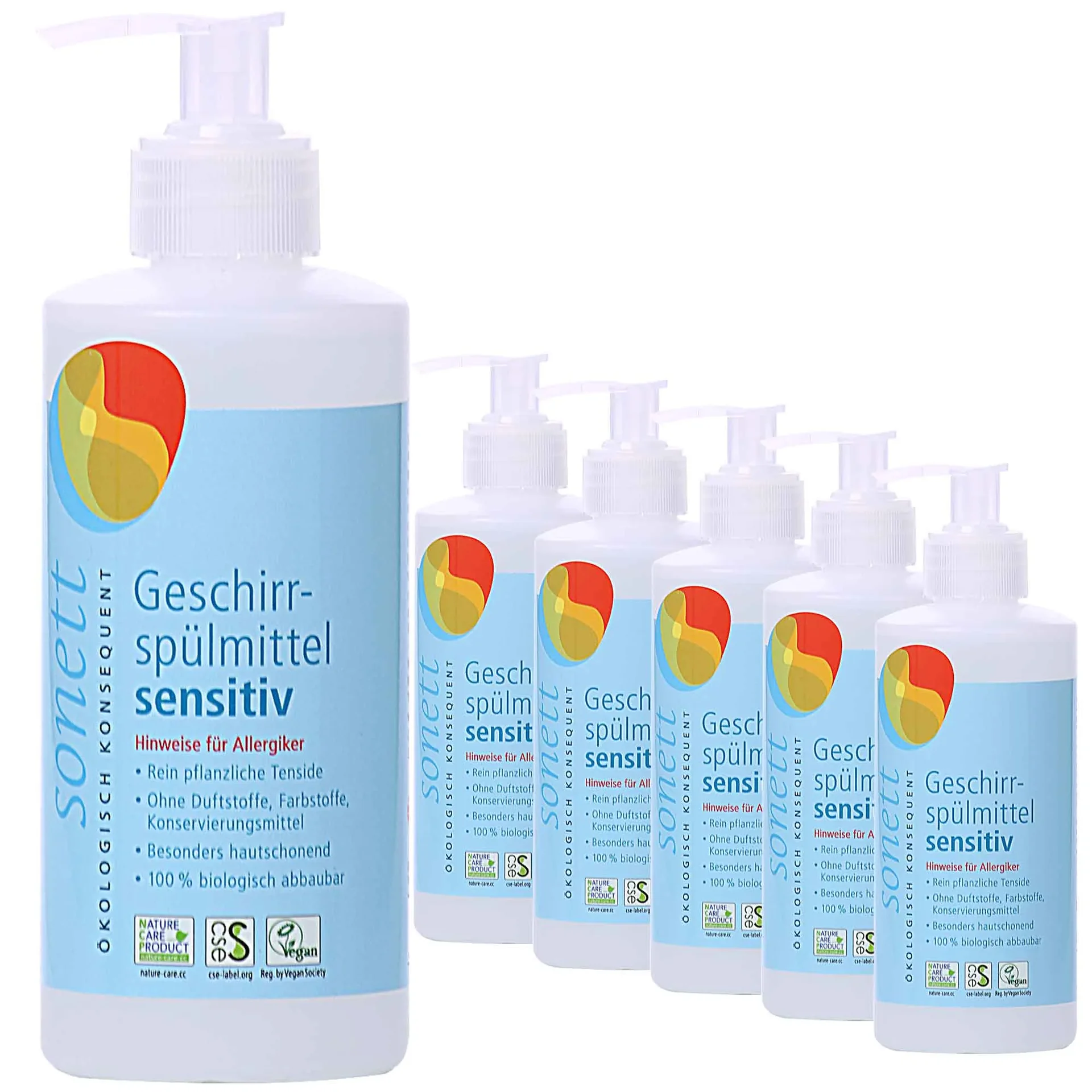 Płyn do mycia naczyń, delikatny płyn do naczyń, 6 x 300 ml, płyn do naczyń sensitive