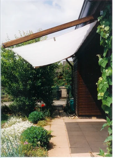"Kompletny zestaw żagla przeciwsłonecznego, biały, 420 x 140 cm image"