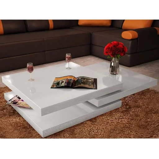 "Coffee table with 3 shelves, high-gloss white image"