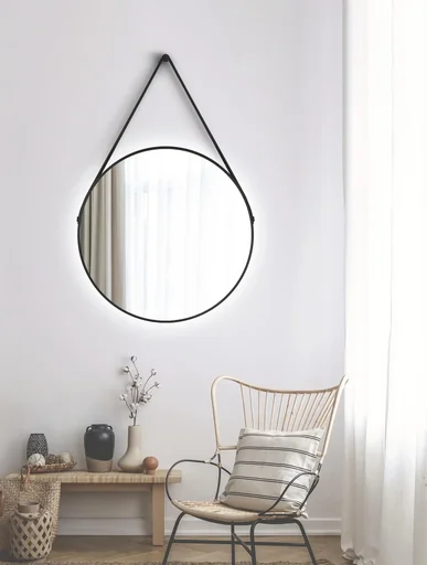 "Decorative round wall mirror with indirect LED lighting in matt white Ø 80 cm image"