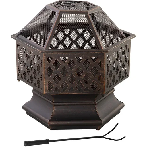 "Fire bowl fireplace with spark guard & grill grate fire basket outdoor for heating BBQ garden terrace vintage metal Bro image"