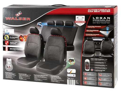 "Car seat cover Logan Premium, black-silver, complete set 14 pieces image"