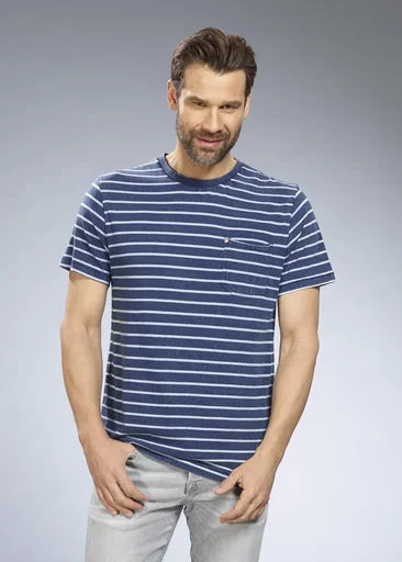 "T-shirt used look, color blue striped, size L image"