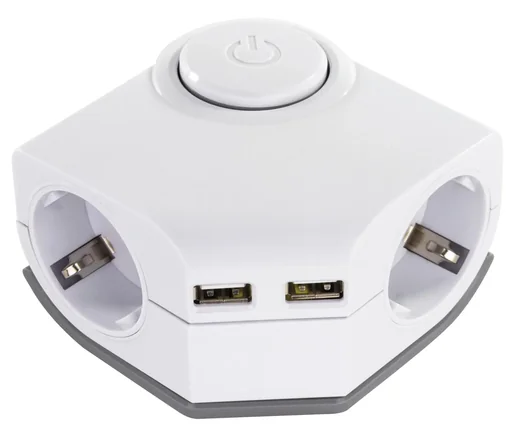 "Power strip for corner mounting 2-way + 2x USB image"