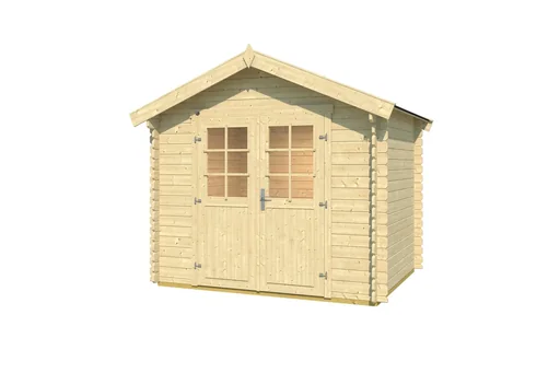 "Garden house 209 size 1.5, 288 x 234 x 254 cm, wall thickness 28 mm, with double door natural image"