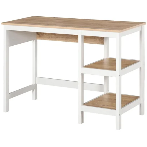 "Desk with 2-tier shelf, computer desk, office desk, MDF, natural+white, 110 x 48 x 76.2 cm image"