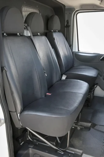 "Custom fit seat covers for Ford Transit for single seat and double bench in front made of artificial leather from model 08/2000 to 04/2014 image"