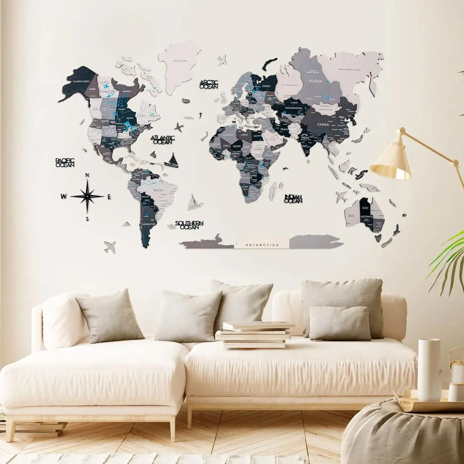 "Mapa świata drewno, mapa świata, mapa świata dekoracja ścienna 3D - Enjoy The Wood, Nordik Prime, Rozmiar mapy świata: L image"