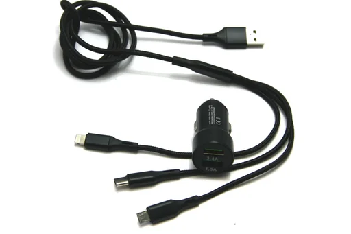 "USB-Auto Ladegerät, Dual - 3in1 - 12/24 Volt - 1.5A + 3.4A image"