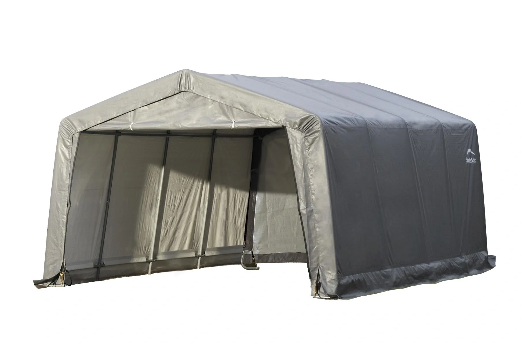 Garaż foliowy 18 m², szary, 370×490 cm – Garage-in-a-Box, rama stalowa DuPont, odporny na warunki atmosferyczne