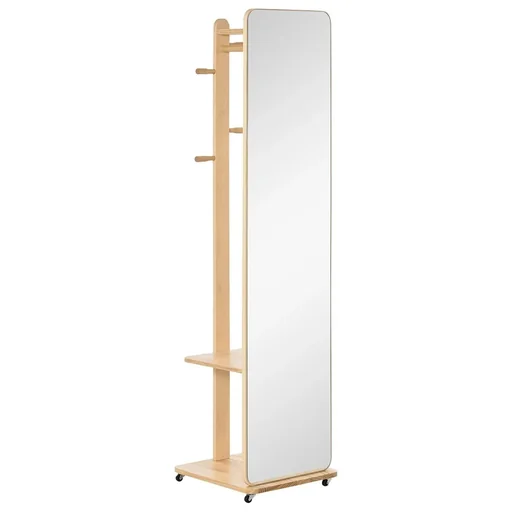 "Standing mirror full length mirror with clothes rack makeup mirror with rolling wheels anti-tip strap for living room image"