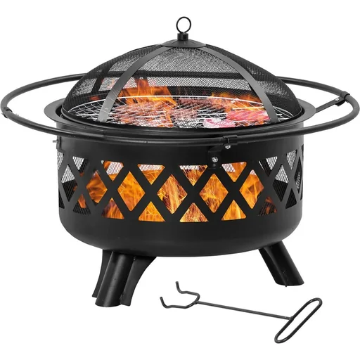 "2-in-1 fire bowl - with spark guard - including grill plate - Ø82 cm - Black image"