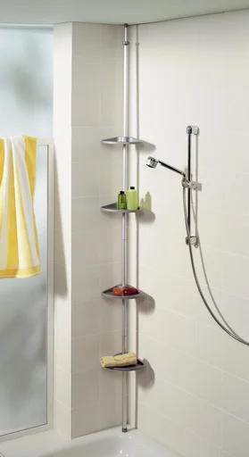 "Telescopic bathroom shelf, 235-280 cm, rustproof, silver image"