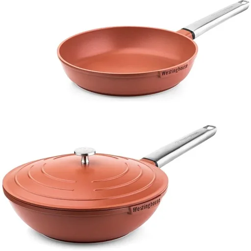 "Performance Series Pots and Pans - Frying Pan 24 cm + Wok Pan 28 cm - Orange image"