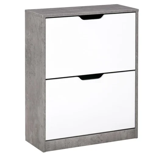 "Shoe cabinet shoe rack shoe bench with 2 tilting drawers simple design E1 chipboard grey+white 62.5 x 26 x 81 cm image"