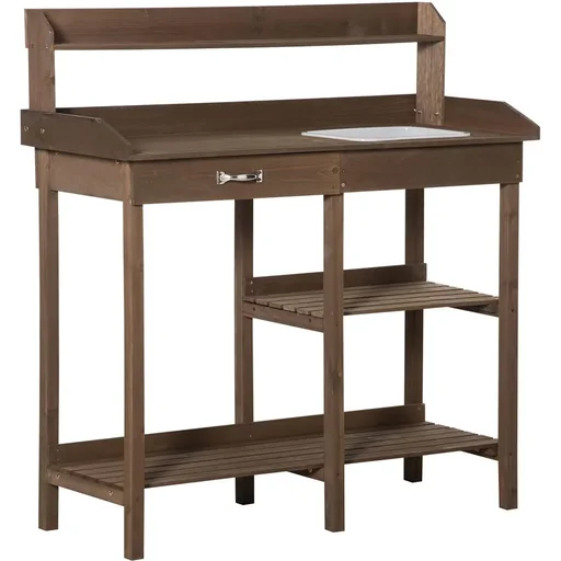 "Planting table with tub, brown wood, 117 x 45 x 121 cm image"