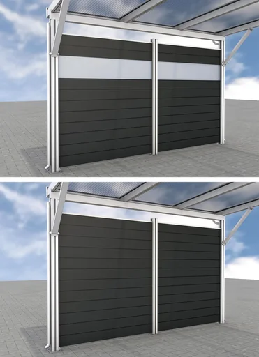 "Side wall for carports, white, 5.82 x 1.86 m, WPC boards dark grey / PC panels clear image"