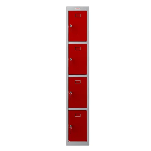 "Locker PL Series - 4 doors with key locks, grey-red image"
