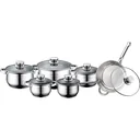 Pot, frying and pan set, 6 pans - silver