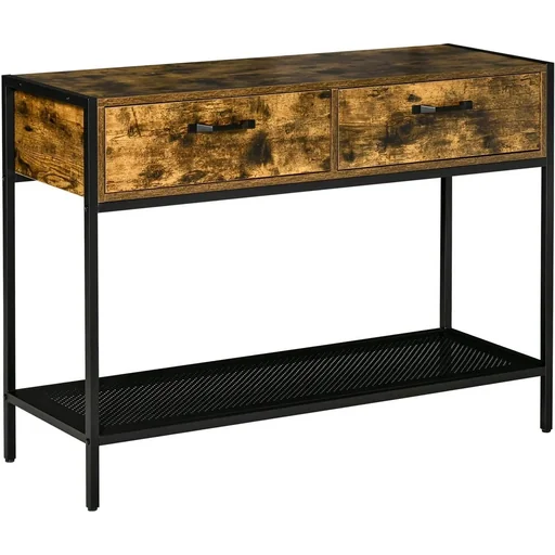 "Console table with 2 drawers storage shelf industrial design hall table side table sideboard for living room hallway metal image"