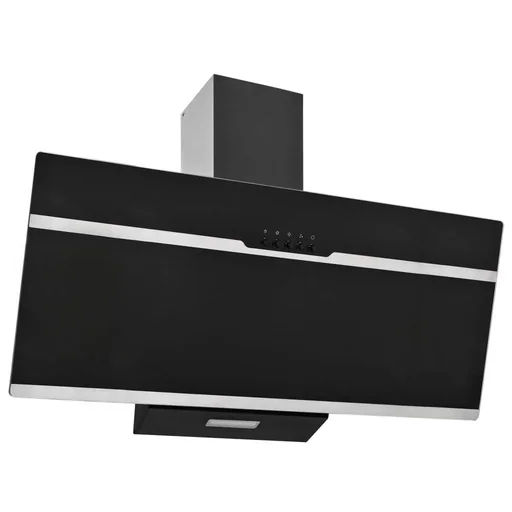 "Wall hood 90 cm made of stainless steel and black tempered glass image"