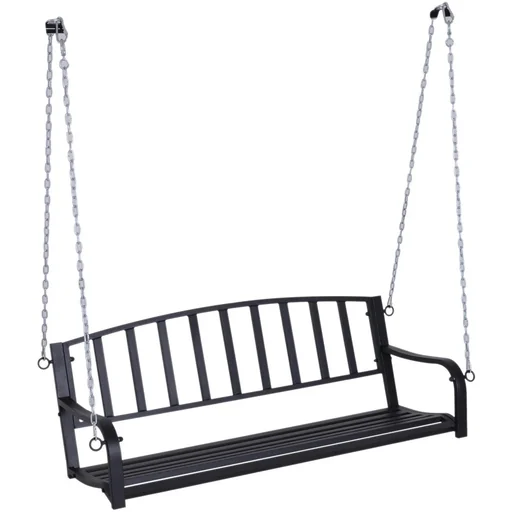"Hanging bench 2-seater garden swing swing bench floating bench with chains metal black 128 x 63 x 47 cm image"
